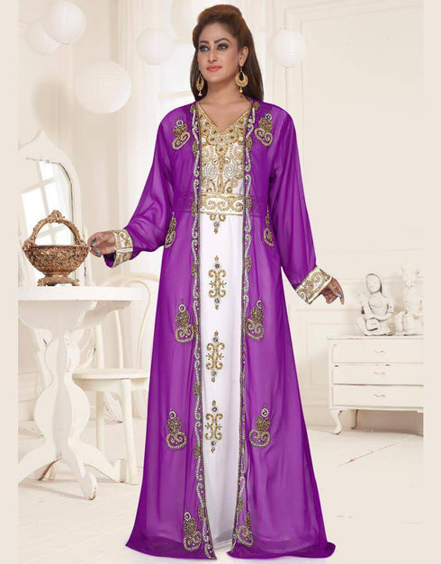 V neck Jacket Style embroidered kaftan